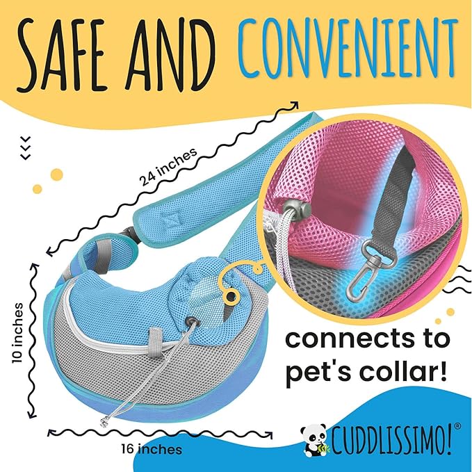 Cuddlissimo! Pet Sling Carrier - Soft Front-Chest Carrying Bag for Small Pets (Ideal for Dogs & Cats 6–10 lbs) - Carefully Sized for Yorkshire Terrier, Maltese, Toy Poodle, Papillon - (Blue-L)