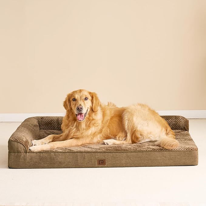 EHEYCIGA XXL Dog Bed Memory Foam, Orthopedic Giant Dog Bed Jumbo with Washable Removable Cover, Waterproof Pet Sofa Couch with Nonskid Bottom, 48x35x7.5, Camel