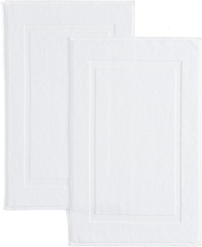 Casual Living White Cotton Bath Mats, Set of 2 Towel Mats for Bathroom Floor, Banded Absorbent Cotton Bath Rugs, Washable, Bathroom Accessories, 34-inch x 21-inch, White