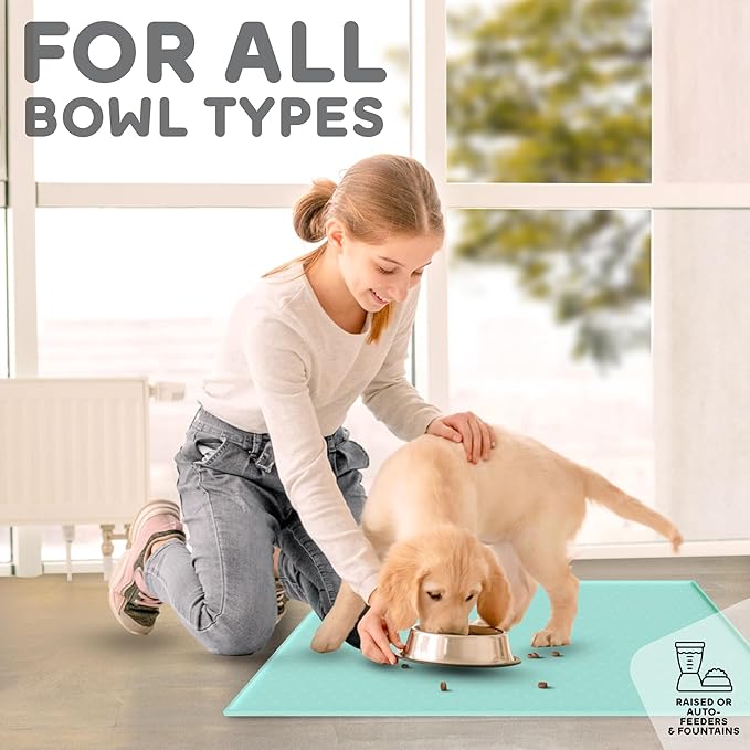 PetHappily Dog Food Mat - Raised Edges Dogs Mat for Food and Water Prevent Spill, Waterproof Cat Food Mats Protect Floors, Easy Clean Dog Bowl Mats for Food and Water, Silicone Pet Food Tray