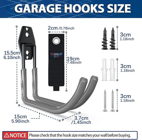 3-H Large Garden Hose Holder Wall Mount 4 Pack,Solid Steel Hose Hanger,Water Hose Holders for Outside,Perfect for Hanging Outdoor Air Hose,Ropes,Pipes,Garden Tools,Ladders,Bikes,Bulk Items(Gray)
