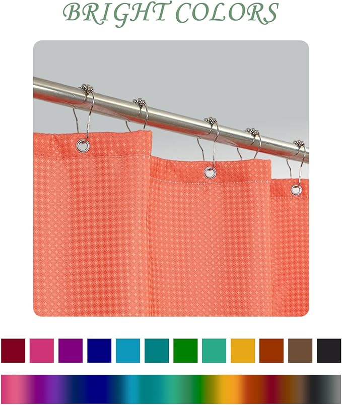 ggaimwf 36x72 Inch Solid Color Shower Curtain for Bathroom Waffle Bath Water Resistant Fabric Curtains Coral Modern Thick Shower Stall Curtain with Metal Hooks