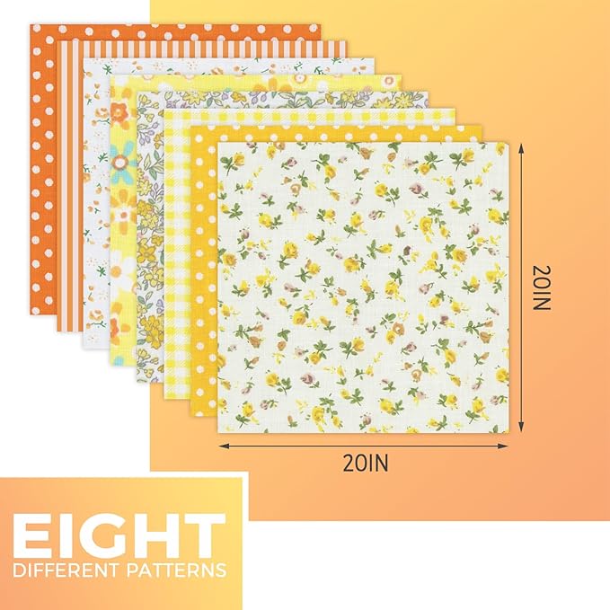 Aubliss 8pcs Fat Quarter Fabric Bundles (100% Cotton - 20‘’ x 20‘’) Quilting Cotton Craft Fabric Pre-Cut Squares Sheets for Patchwork Sewing Quilting Crafting