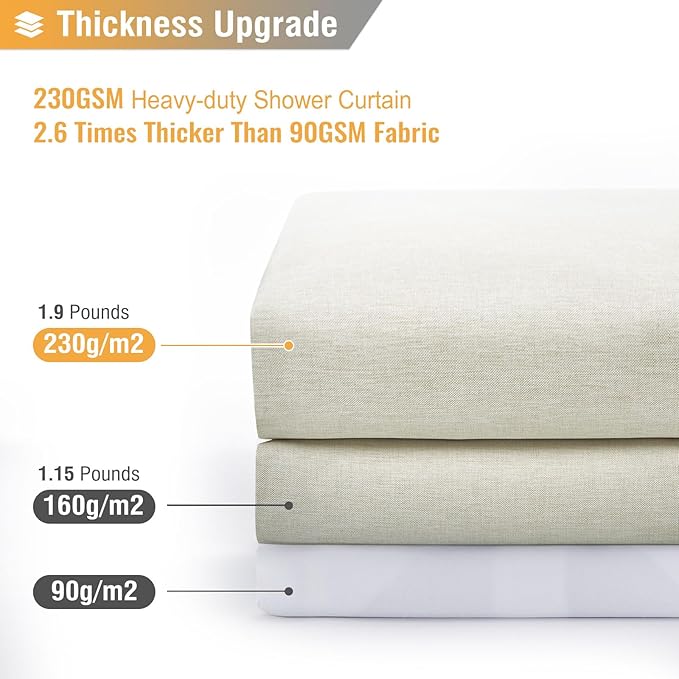 BTTN Stall Fabric Shower Curtain - 54x72 Inch Long Linen Textured Heavy Duty Shower Curtain Set with 10 Plastic Hooks, Hotel Spa Weighted Waterproof Neutral Bath Curtains for Bathroom - Light Cream