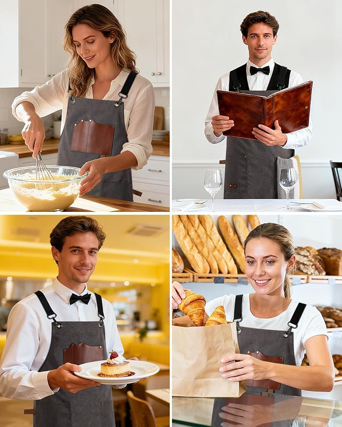 Kitchen Apron - 3 Large Pockets, Cross Back Apron With Adjustable Straps, Cooking Kitchen Chef Apron For Women And Men, Wear-Resistant & Easy To Clean.(Gray)