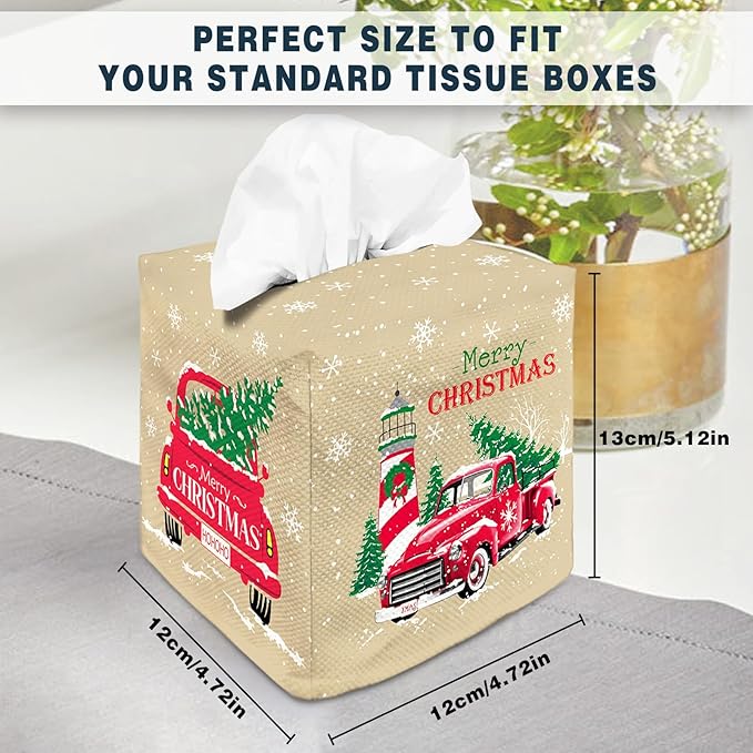 Tissue Box Cover Square Decorative Tissue Box Holder Cute Funny Cube Tissue Case Cover-Xmas Decor Christmas Car Tissue Box Cover