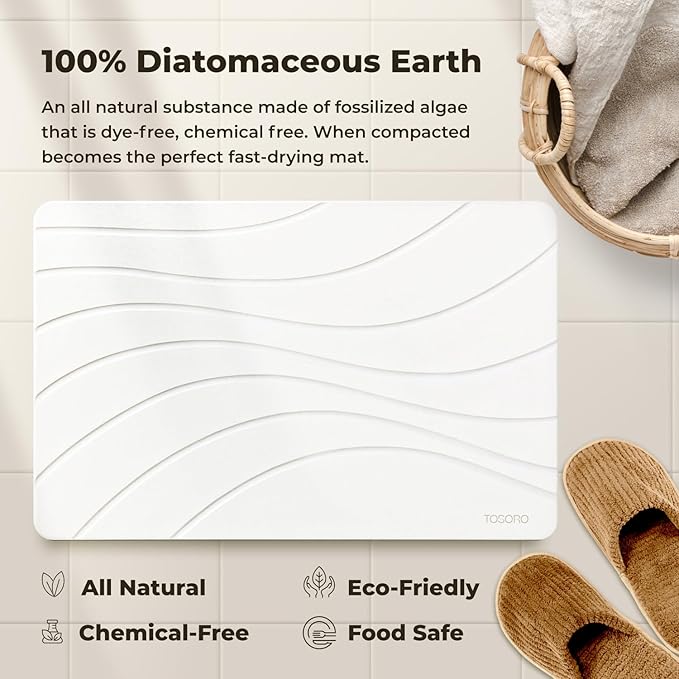 TOSORO - Stone Bath Mat, Diatomaceous Earth Non-Slip Stone Shower Mat - Quick Drying Absorbent Bath Mats for Bathroom - Elegant & Modern Design, Easy to Clean (23.5 x 15) - Sandstone