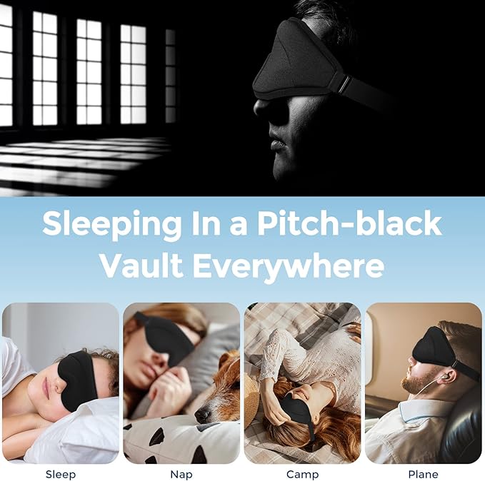 Sleep Mask for Men Women, WM Blackout 3D Contoured Eye Mask for Sleeping & Blindfold for Lash Extensions, Soft Comfy Eye Cover Shade with Adjustable Strap, Travel Yoga Nap Night Shift