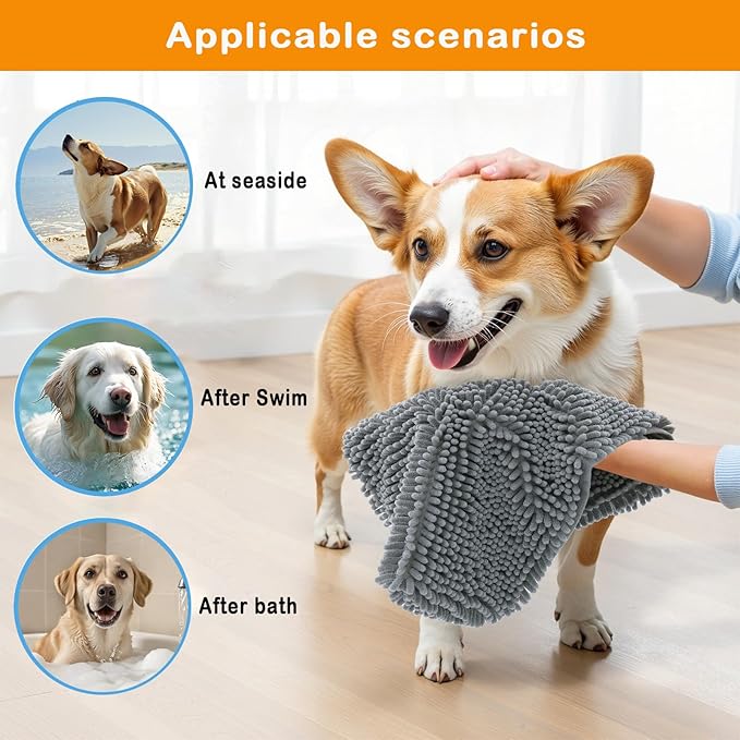 RuiXiangTeng Quick Dry pet Dog Towels,Ultra Absorbent Microfiber, Suitable Dog and cat Bath Towel, Comfortable Hand Pockets, Indoor Outdoor Use,Durable Material,Machine Washable (24.4 * 9.8in)