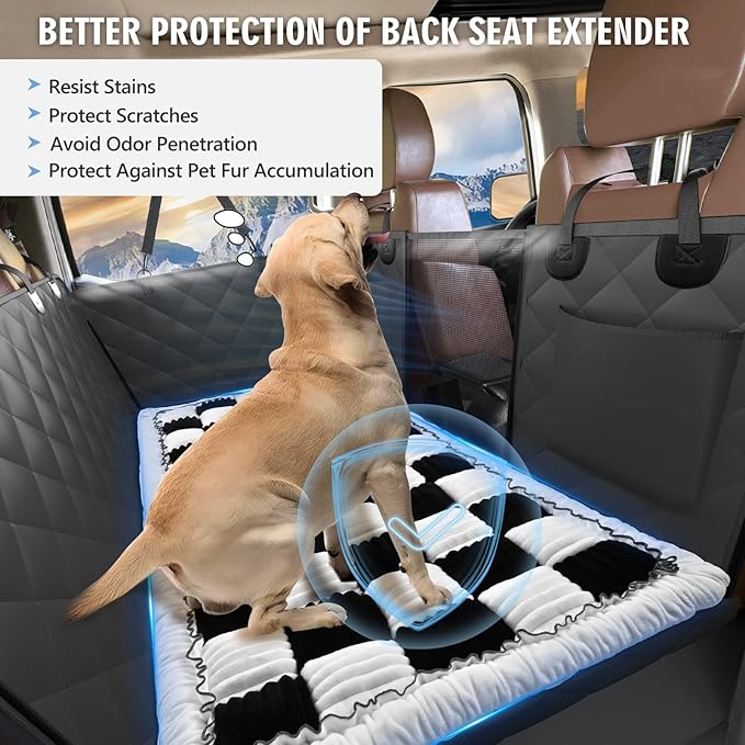 ROUWINNE Dog Bed for Truck Back Seat Non-Slip, Truck Dog Bed Soft and Comfortable, Back Seat Pet Bed Mat for Travel, Pet Car Blanket for Backseat Extender and Seat Covers Checkered 59”X27.5”