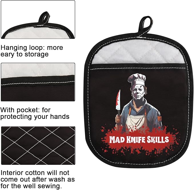 WCGXKO Horror Oven Mitt Pot Holder with Pocket Horror Movie Merchandise for Fans (MAD KN)