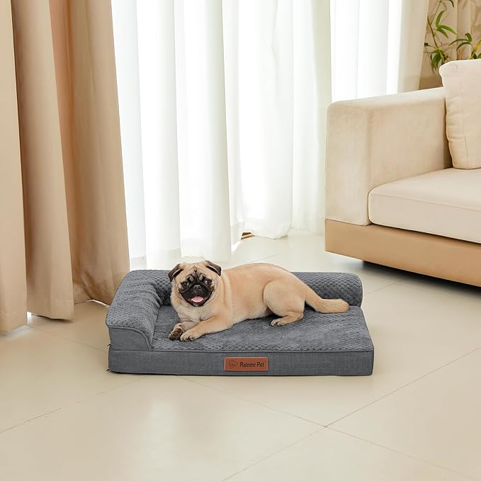 Rainmr Orthopedic Dog Bed Medium Size Dog, Memory Foam Dogs Bed for Medium Dogs, Washable Removable Cover, Nonskid Bottom, Waterproof, for Indoor, Outdoor, Crate ＆ Car Use, 35x23x6 Inches, Dark Grey