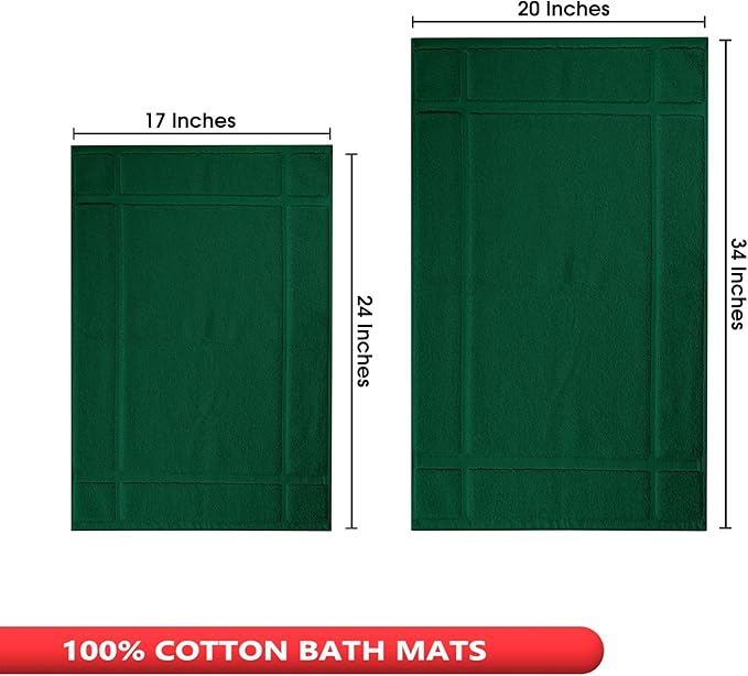 Ample Decor Bath Mats 100% Cotton 24 X 17 & 34 X 20 Inches, Oeko Tex Certified 1350 GSM Solid Construction Thick & Plush, Super Absorbent for Bathroom Floor, Shower – Christmas Green