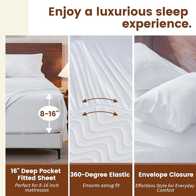 100% Linen Sheets Queen Size,Breathable & Durable 4-Piece Bed Flax Sheet Set,Soft All-Season Bedding for Hot Sleepers 16" Deep Pocket Oeko-TEX Certified,（Queen, White）