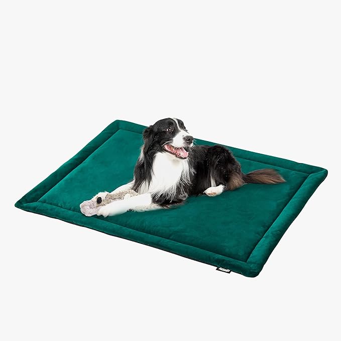 Allisandro Waterproof Dog Bed Kennel Pad Dog Sleeping Crate Mat with Non-Glue Filling and Non-Slip Silicone Bottom, Dark Green, 31.4 X 23.6 Inches