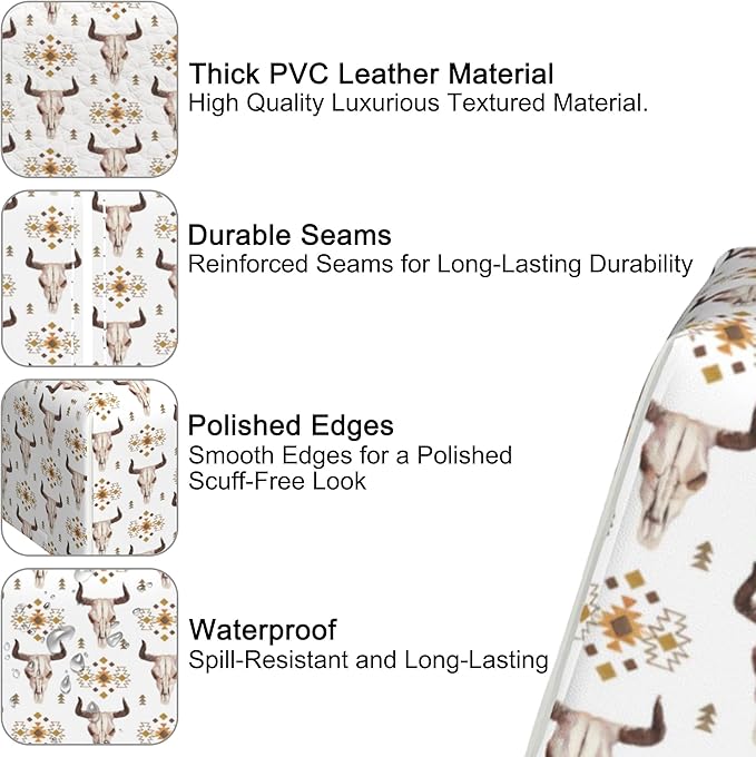 Watercolor Bull Cow Skull Tissue Box Cover Square,Tissue Box Holder with Belt Bottom,Stylish Leather Napkin Holder for Vanity Countertop,Nightstands,Office Desk,5.2"×5.2"×5.2"