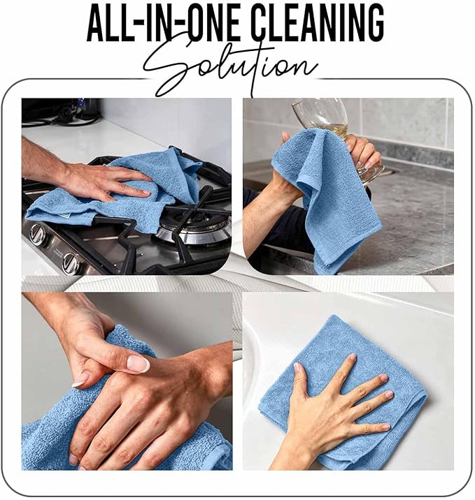 RIVERSIDE 24 Pack Washcloths Set - 100% Cotton [12x12 Inches] - 500 GSM, Soft, Quick-Dry & Highly Absorbent Face Towels - Perfect for Bathroom, Gym, Hotel, Spa & Travel - Electric Blue