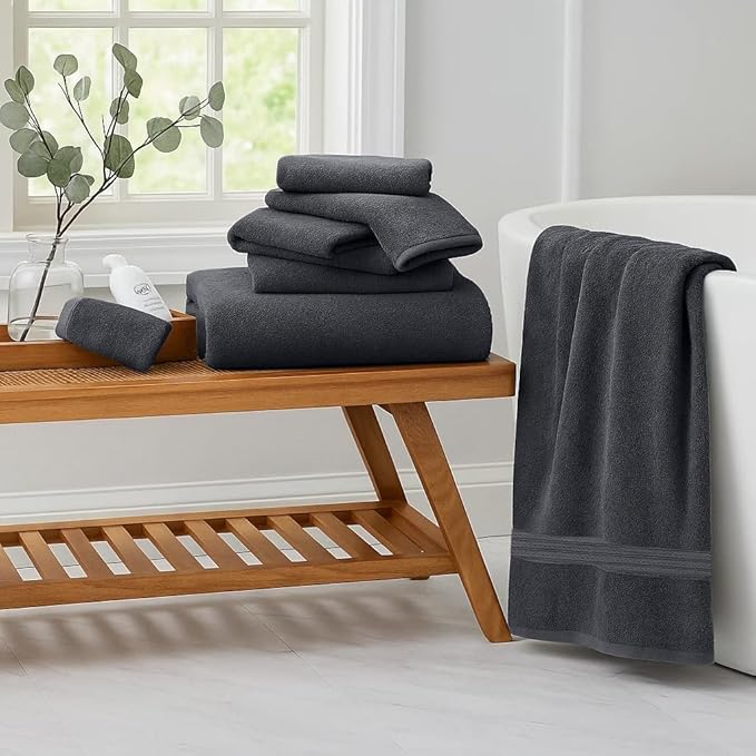 RIVERSIDE Pack of 8 Towels Set, 2 Large Bath, 2 Hand, 4 Face Washcloths, 100% Cotton Hotel Quality, Super Soft, Quick Dry, Highly Absorbent Perfect for Bathroom, Charcoal