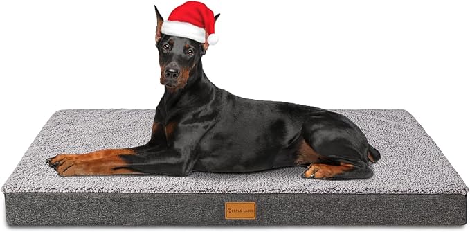 Patas Lague Orthopedic Jumbo Dog Bed for Large Sized Dog 56''X40'', Soft Waterproof Egg Crate Foam Large Pet Crate Beds Mat with Removable Washable Cover and Non-Slip Bottom, Light Grey