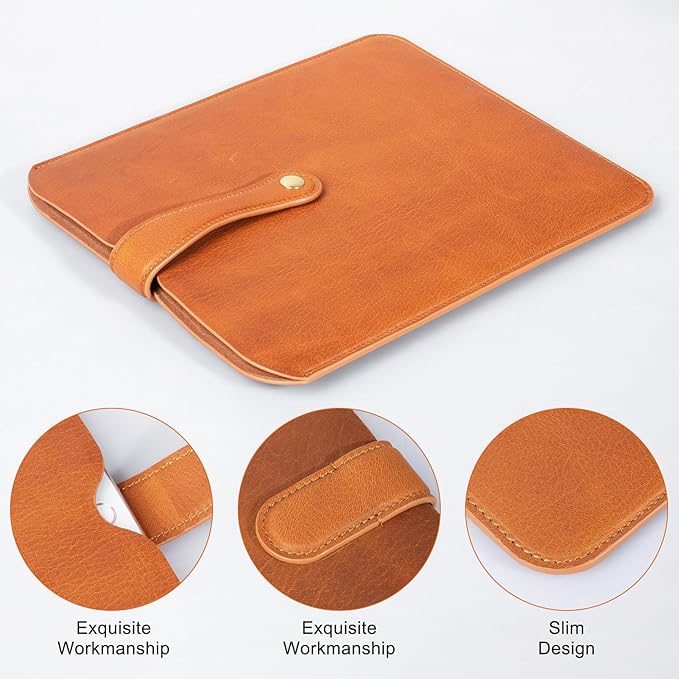 Thryxop Genuine Leather Tablet Sleeve for iPad Pro 11‘’/Air 10.9‘’/Magic Keyboard & Galaxy Tab S9/S9 FE | Slim Protective Case with Microfiber Lining (Fits Devices up to 11") - Orange