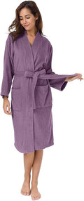 SIORO Women Terry Cloth Bath Robes with Pockets, Soft Long Cotton plush Kimono Wrap Bathrobe, Spa, Fuzzy Female nightgrown