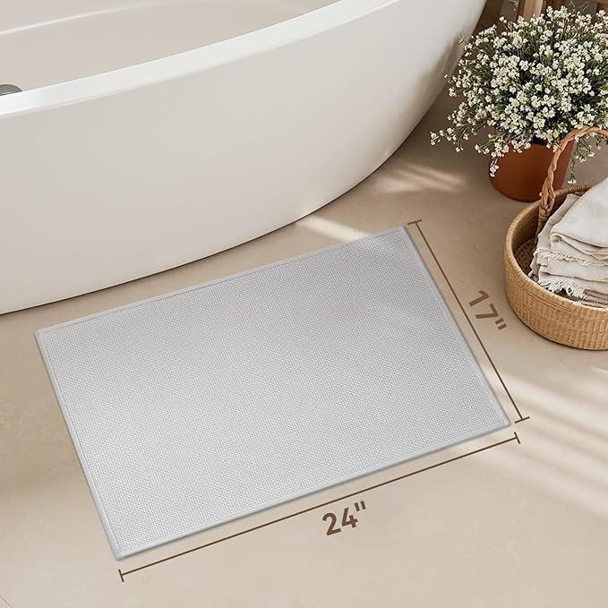 MontVoo Bath Mat Rug-Ultra Thin Non Slip Bath Mats for Bathroom Mat Quick Dry, Rubber Backing Washable Bathroom Rugs Fit Under Door, Absorbent Bath Rugs for Floor,17"x24",White