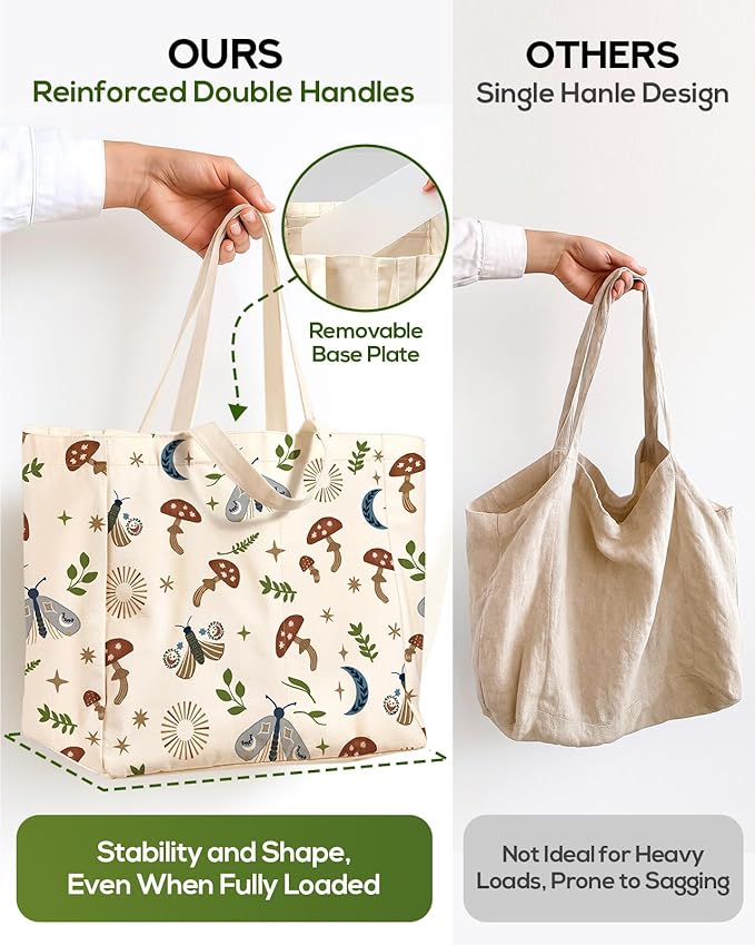 Miss Adola Large Canvas Grocery Tote Bag - Reusable Extra Large Shopping Shoulder Bags with 6 Inner Pockets & 2 Handle Strap
