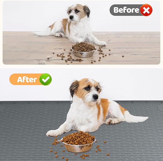 Bartuke Dog Food Mat, Extra Large 57" x 40" Silicone Pet Feeding Mat with Raised Edge Pet Placemat for Small, Medium, and Large Pets Non-Slip, Easy to Clean (Dark Grey)