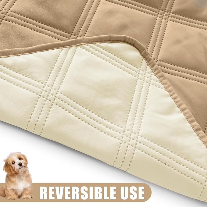 Smiry Waterproof Dog Bed Cover Blanket 82x102, Soft Reversible Pet Blanket, Washable Leakproof Cats Dogs Couch Cover for Sofa, Couch, Furniture, Lattice, Camel/Beige