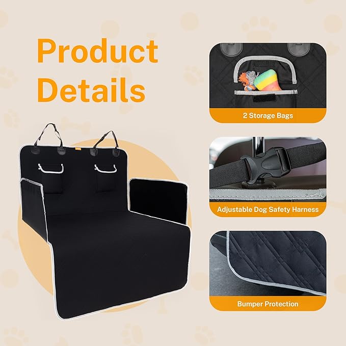Toozey Dog Car Seat Cover for SUV, Sedan & Van, Waterproof & Tear-Resistant Back Seat Pet Cover for Dogs with Side Walls, Non-Slip Backing & Bumper Guard, Black Large: 81.9"x54.3"