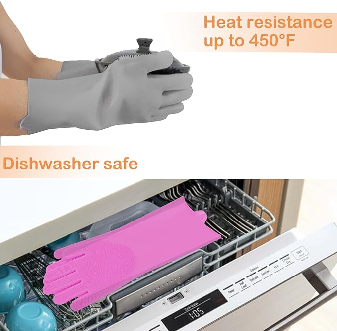 Yintoper Pet Grooming Gloves, Dog Bathing Gloves with High-Density Teeth, Heat Resistant Silicone Cat Hair Remover with Enhanced Five Finger Design, Bathing and Massaging for Dogs and Cats (Pink)