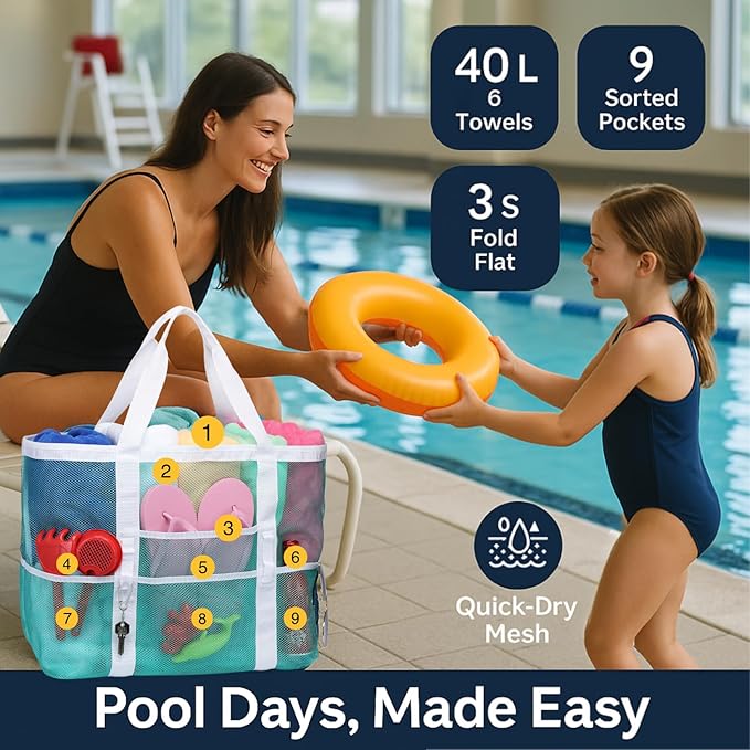 F-color Mesh Beach Bag Family - Large Tote Bag for Cruise Pool Toys Beach Vacation Essentials