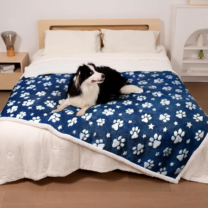 Yaning Waterproof Blanket for Dog Cat or Adult, Cute 3D Textured Paw Dog Blanket for Bed Couch Sofa, Soft Liquid Pee Proof Pet Furniture Protector, 60"x80", Navy Blue