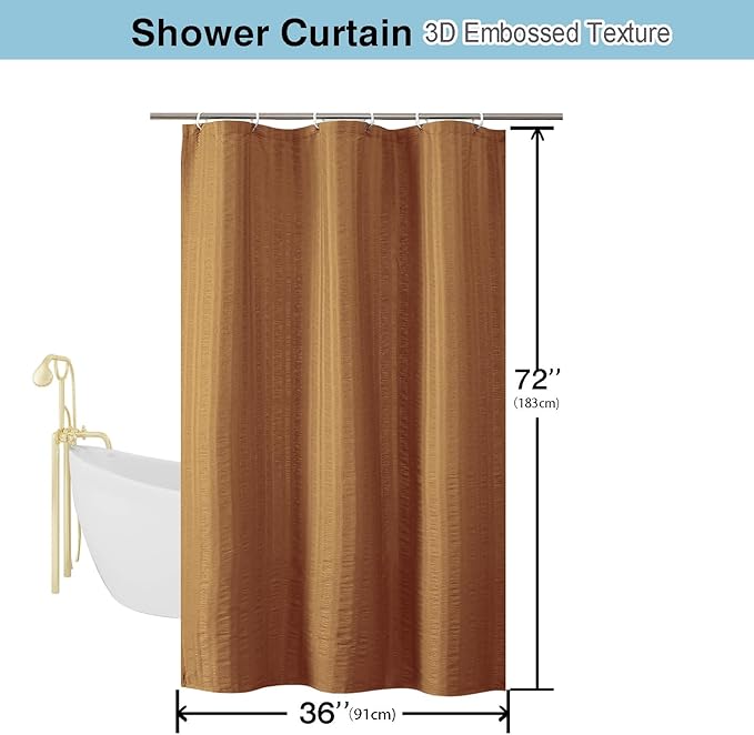 Aiyufeng Gold Shower Curtain for Bathroom, Embossed Textured Fabric Shower Curtain for Bathroom - Soft Cloth & Hotel Spa, Machine Washable, 36X72, Gold