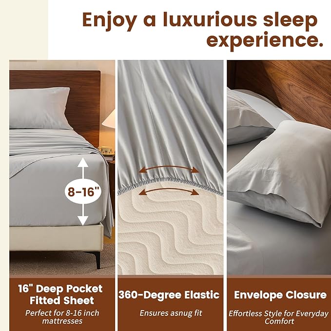 100% Linen Sheets California King Size,Breathable & Durable 4-Piece Bed Flax Sheet Set,Soft All-Season Bedding for Hot Sleepers 16" Deep Pocket Oeko-TEX Certified,（Cal King, Grey）