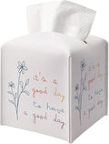 Leather Decorative Tissue Box Holder, Tissue Box Cover Square with Belt Bottom, Positive Inspirational Gift Ideas for Friends, It's A Good Day Decor for Bathroom Office-(5.2 Inches) A27