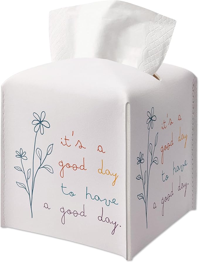 Leather Decorative Tissue Box Holder, Tissue Box Cover Square with Belt Bottom, Positive Inspirational Gift Ideas for Friends, It's A Good Day Decor for Bathroom Office-(5.2 Inches) A27