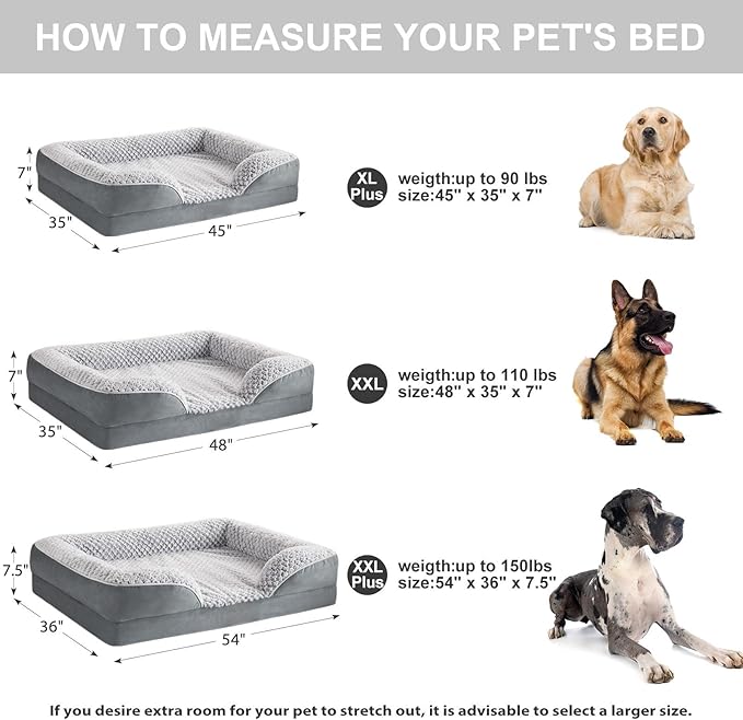 LEXTRO Orthopedic Dog Bed for Extra Large Dogs, Egg Crate Foam Bed for Extra Large Dogs, Equipped with Removable Waterproof Pillow Cover and Anti-Slip Bottom, Pet Bed
