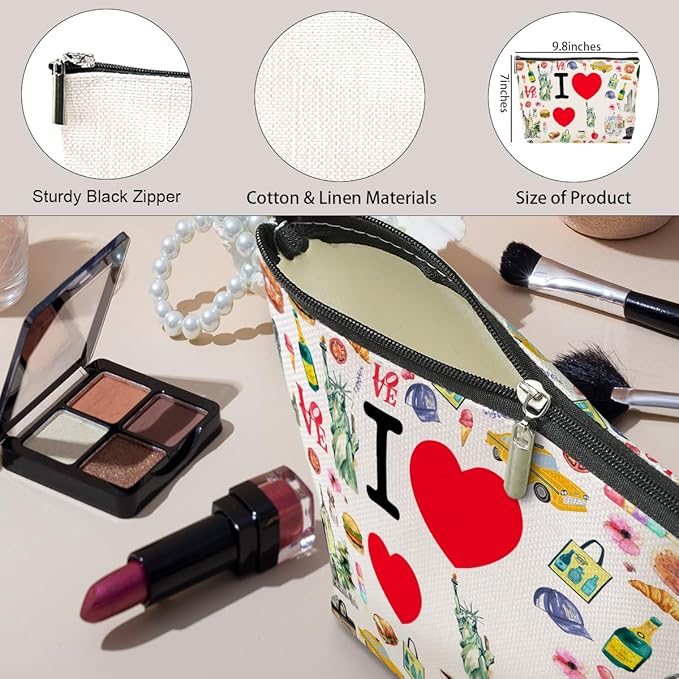 New York Makeup Bag Cosmetic Bag, Travel Gifts for Women, Souvenir Merchandise for NY Lovers & Travellers
