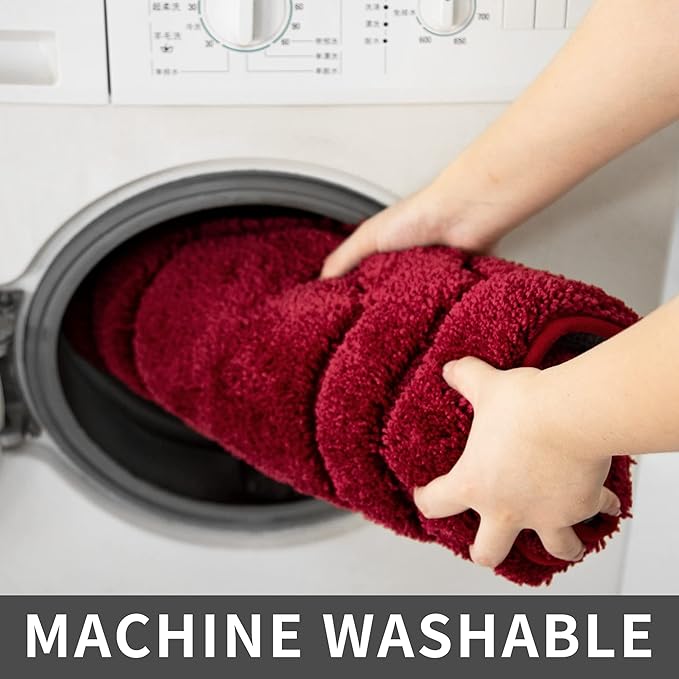COSY HOMEER Extra Thick Bath Rugs for Bathroom - Anti-Slip Bath Linen Sets Mats Soft Plush 100% Strong Polyester Living Room Bedroom Water Absorbent(Red,20x32 - Inches)