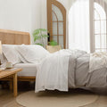 BESTOUCH Sheet Set 100% Washed Cotton Linen Feel Super Soft Comfortable Chic Lightweight 3 Pcs Home Bedding Set Solid Off White Twin