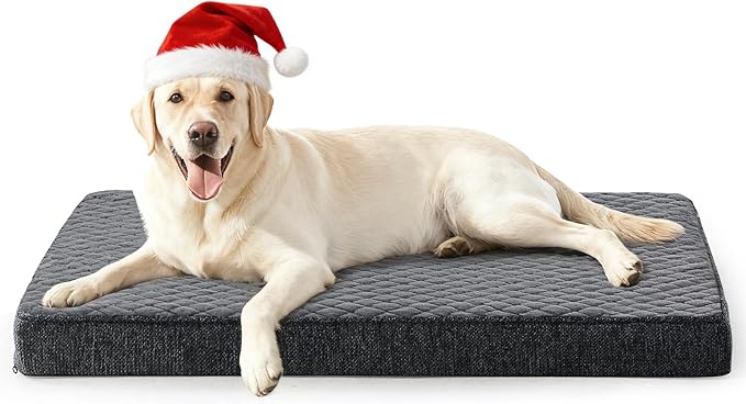 JOEJOY XL Dog Beds Large Sized Dog, Orthopedic Big Dogs Crate Bed with Washable Removable Cover, Extra Thick Egg Memory Foam Pet Beds, Grey, 41"x27"