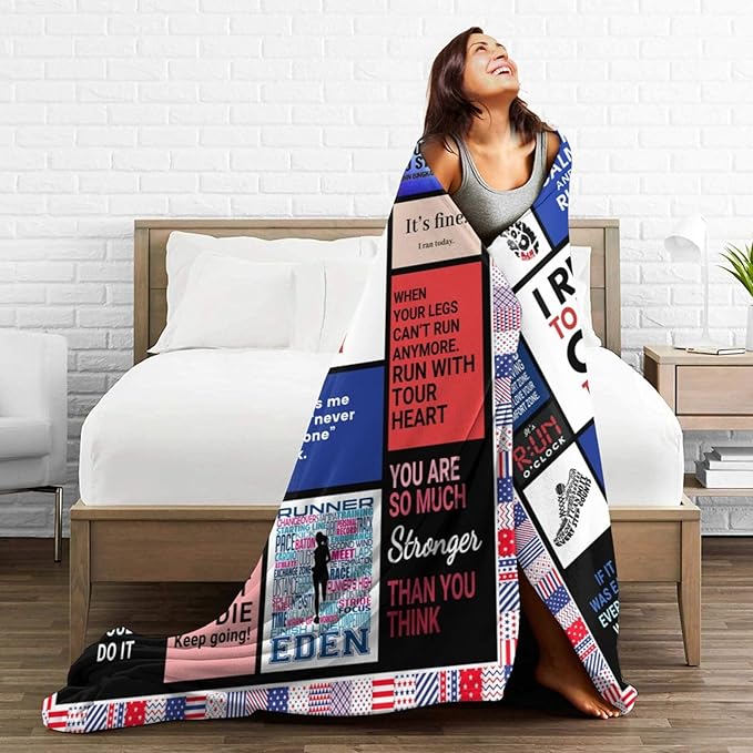 Running Blanket Runner Throw Blanket Runners Inspirational Bedding Track and Field Gifts Cozy Fleece Flannel Lightweight Stuff Plush for Men Women Boys Adults for Couch Sofa Bed Home Decor 50"x60"