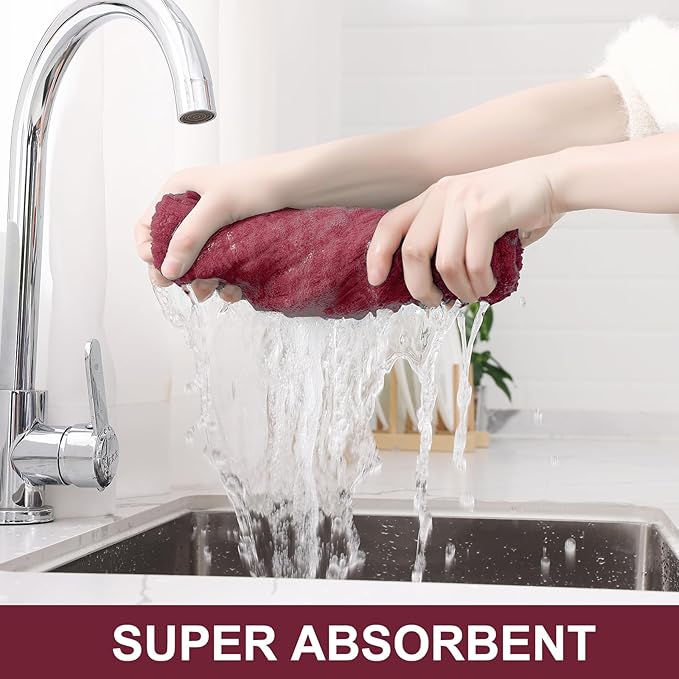 Homaxy Premium Cotton Kitchen Towels 16"x 28", Large Natural Ring Spun 390 GSM Dish Towels, Super Absorbent Terry Kitchen Hand Towels, Soft Tea Towels with Hanging Loop, Pure Red Design,8 Pack
