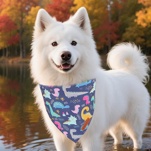 ADOGGYGO Dinosaur Dog Bandanas 2 Pack, Reversible Colorful Animal Pet Scarf, Premium Fabric, Adjustable Fit Yellow Blue Dinosaur Bandanas for Extra Large Dogs (X-Large)