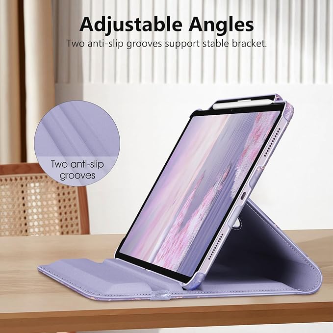 Fintie Rotating Case for iPad Air 13-inch (M3) 2025, (M2) 2024-360 Degree Swiveling Protective Stand Cover with Pencil Holder, Auto Wake/Sleep, Lilac Marble
