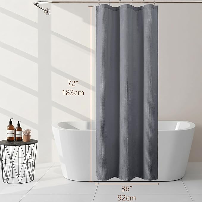 Ebesto Grey Stall Shower Curtain 36 x 72 Inch, Textured Soft Fabric Waffle Narrow Size Modern Shower Small Curtain for Bathroom Hotel, Machine Washable, Water Resistant, 36Wx72L Inches