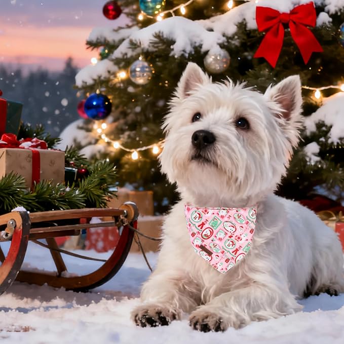 UP URARA PUP Christmas Dog Bandana–Adorable Happy Snowman Triangle Scarf for Small Medium Large Dogs, Soft Cotton Pet Bib for Winter & New Year, Adjustable Dog Kerchief