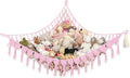 Abby Baby Extra Large Stuffed Animal Storage Hammock Corner with LED Lights – 25LB Capacity Hanging Toy Net for Small or Large Plushies, Boho Macrame Squishmallow, Plush Net, Pink