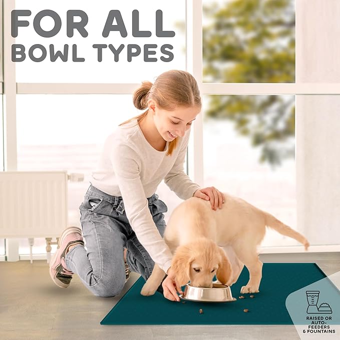 PetHappily Dog Food Mat - Raised Edges Dogs Mat for Food and Water Prevent Spill, Waterproof Cat Food Mats Protect Floors, Easy Clean Dog Bowl Mats for Food and Water, Silicone Pet Food Tray